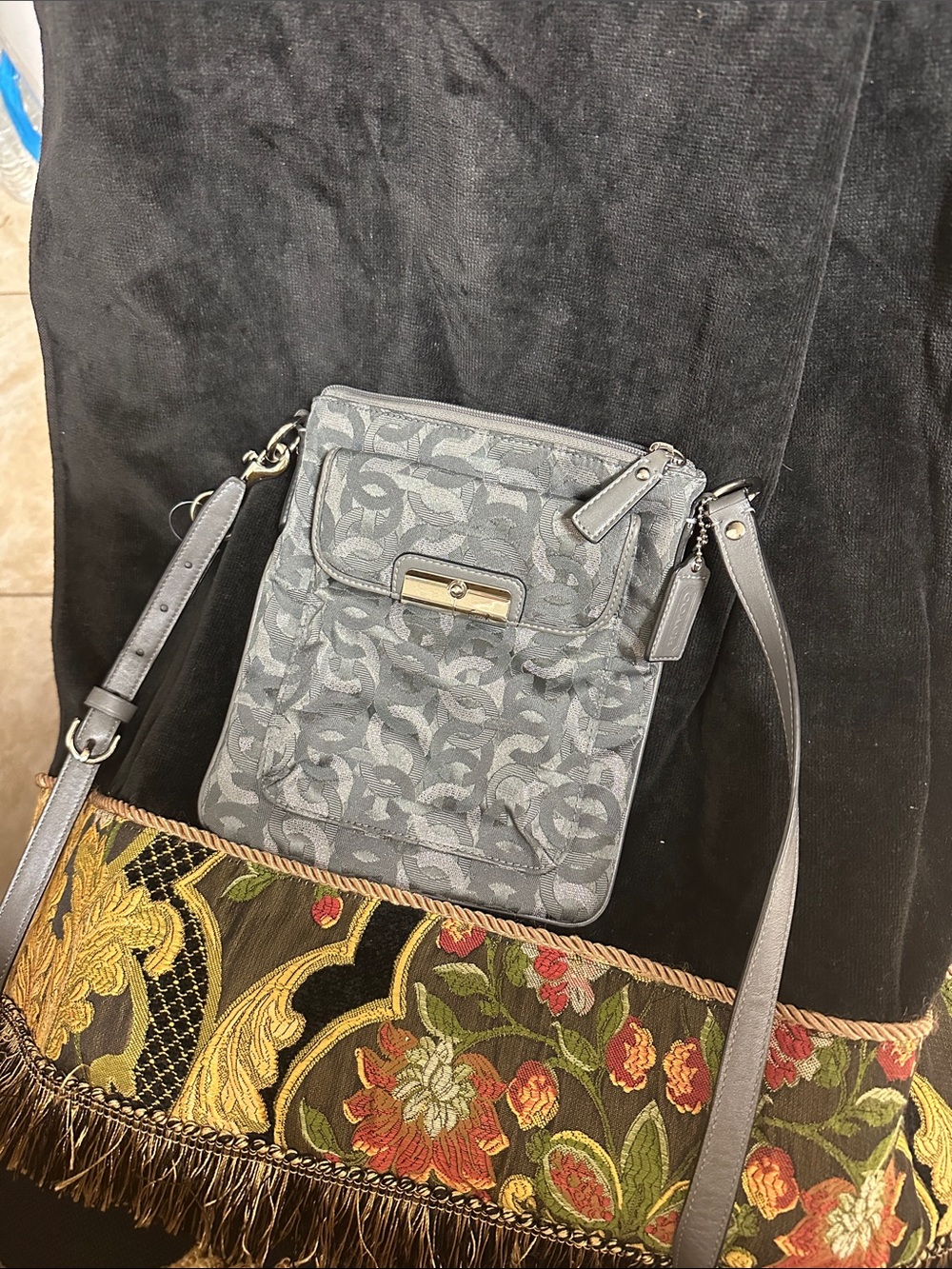 Coach Gray Signature Jacquard Crossbody Bag
